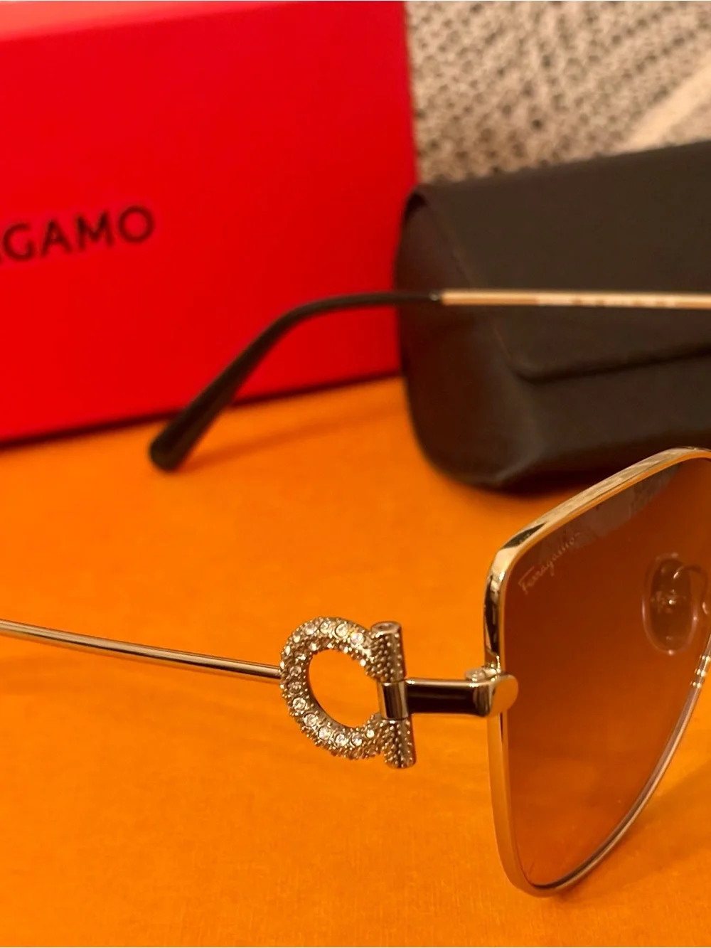 NIB, Salvatore Ferragamo Gold-Accented Brown Gradient Sunglasses